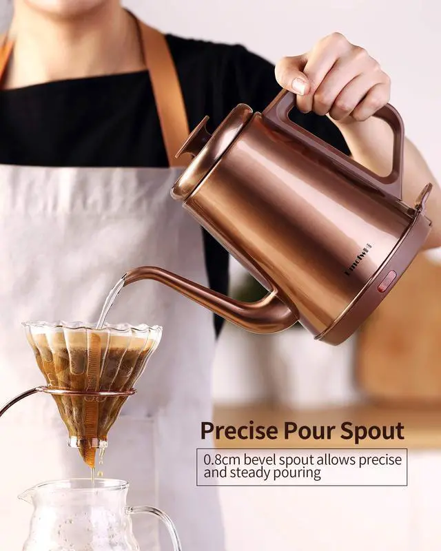 Alt view image 2 of 7 - 1000W Gooseneck Electric Kettle (1.0L),100% Stainless Steel BPA Free Tea Kettle with Auto Shut - Off Protection, Pour Over Coffee Kettle -Copper
