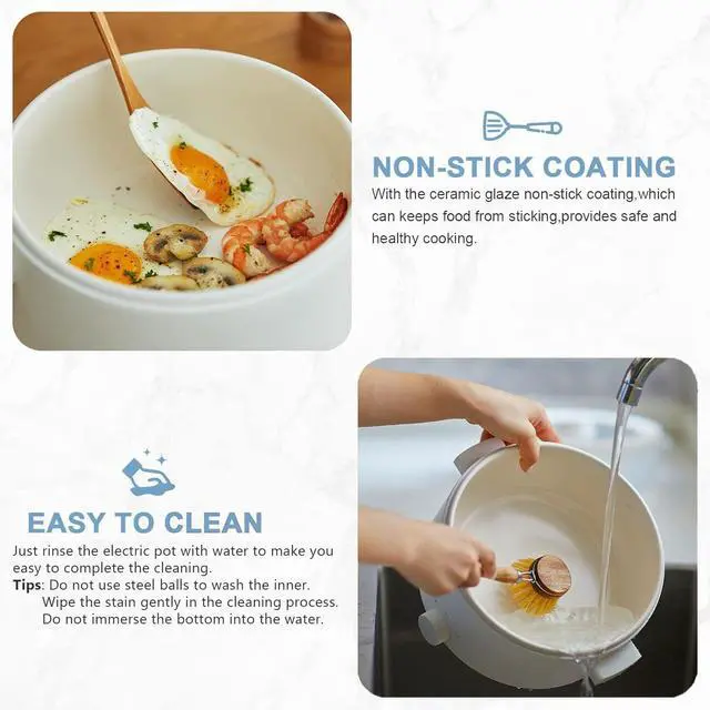 Alt view image 2 of 6 - . Electric Steamer for Cooking, 2L Ceramic Glaze Non-stick Pot, Dual Power Multi-functional Electric Cooker, Suitable for Steak, Pasta, Hot Pot, Ramen, Quick Heating and Overheat