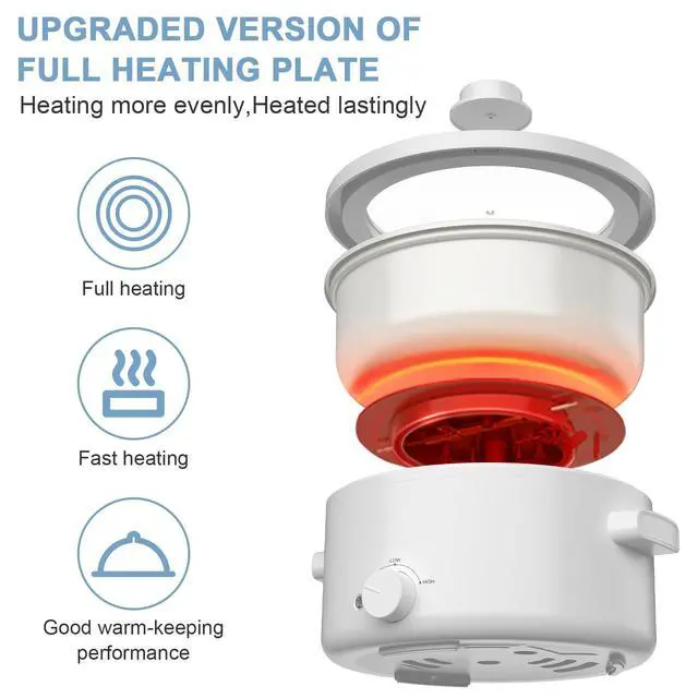 Alt view image 3 of 6 - . Electric Steamer for Cooking, 2L Ceramic Glaze Non-stick Pot, Dual Power Multi-functional Electric Cooker, Suitable for Steak, Pasta, Hot Pot, Ramen, Quick Heating and Overheat