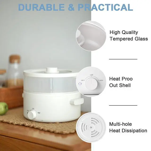 Alt view image 5 of 6 - . Electric Steamer for Cooking, 2L Ceramic Glaze Non-stick Pot, Dual Power Multi-functional Electric Cooker, Suitable for Steak, Pasta, Hot Pot, Ramen, Quick Heating and Overheat