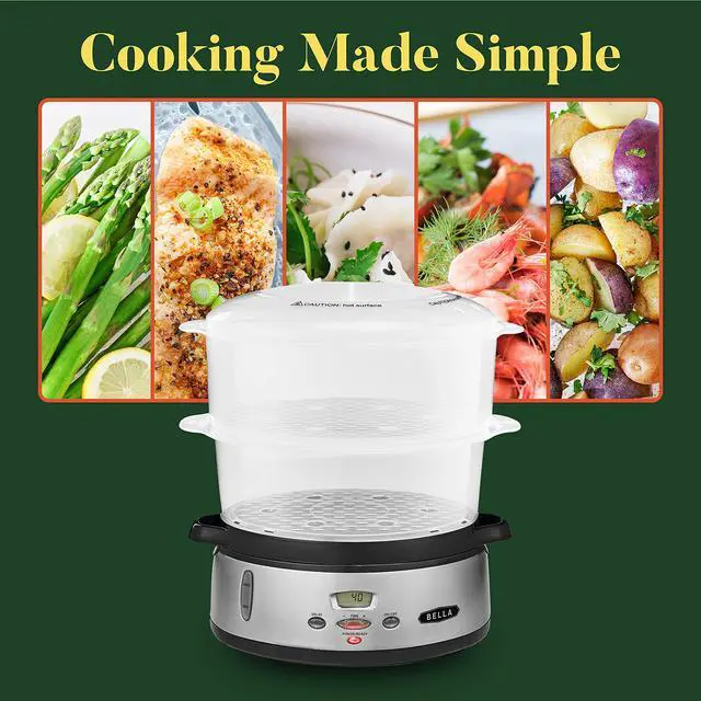 Alt view image 5 of 6 - 9.5 QT Triple Tier Digital Food Steamer, Healthy Fast Simultaneous Cooking, Stackable Baskets for Vegetables or Meats, Rice/Grains Tray, Auto Shutoff & Boil Dry Protection, Stainless Steel