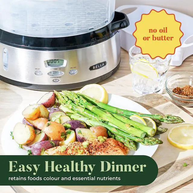 Alt view image 6 of 6 - 9.5 QT Triple Tier Digital Food Steamer, Healthy Fast Simultaneous Cooking, Stackable Baskets for Vegetables or Meats, Rice/Grains Tray, Auto Shutoff & Boil Dry Protection, Stainless Steel