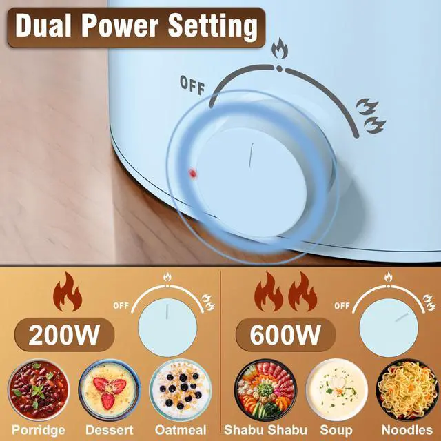 Alt view image 5 of 7 - Hot Pot Electric with Steamer, 1.6L Ramen Cooker, Electric Pot for Pasta, Shabu-Shabu, Oatmeal, Soup and Egg, Portable Cooker with Dual Power Control, Dorm Room Essentials, Blue