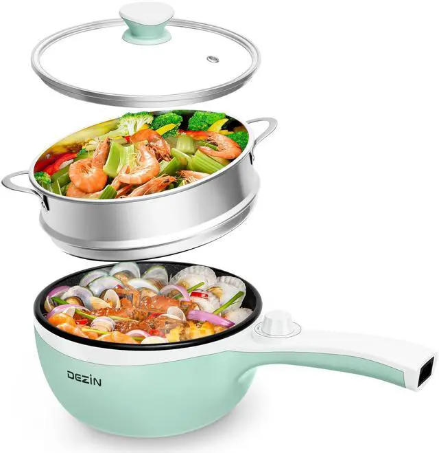Main image of Hot Pot Electric with Steamer Upgraded, Non-Stick Sauté Pan, Rapid Noodles Electric Pot, 1.5L Mini Pot for Steak, Egg, Fried Rice, Ramen, Oatmeal, Soup with Power Adjustment