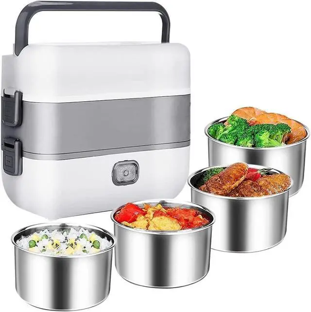 Main image of Portable Self Cooking Electric Lunch Box, Mini Rice Cooker, 2 Layers 4 Stainless Steel Steamer Food Insulation Lunch Box for Home Office Dormitory Travel Outdoor Kitchen Cook Raw Food, 2L/110V/200W