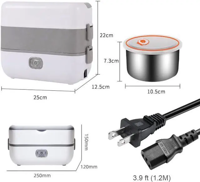Alt view image 4 of 6 - Portable Self Cooking Electric Lunch Box, Mini Rice Cooker, 2 Layers 4 Stainless Steel Steamer Food Insulation Lunch Box for Home Office Dormitory Travel Outdoor Kitchen Cook Raw Food, 2L/110V/200W
