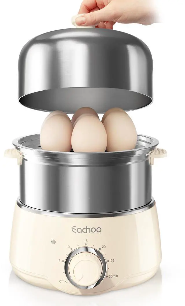 Main image of Hard Boiled Egg Cooker - CACHOO 14-Egg Rapid Stainless Steel Egg Boiler with 30-Min Timer & Auto Shut Off, Compact Electric Vegetable Steamer for Cooking, Dishwasher Safe, Beige