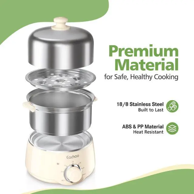Alt view image 2 of 7 - Hard Boiled Egg Cooker - CACHOO 14-Egg Rapid Stainless Steel Egg Boiler with 30-Min Timer & Auto Shut Off, Compact Electric Vegetable Steamer for Cooking, Dishwasher Safe, Beige