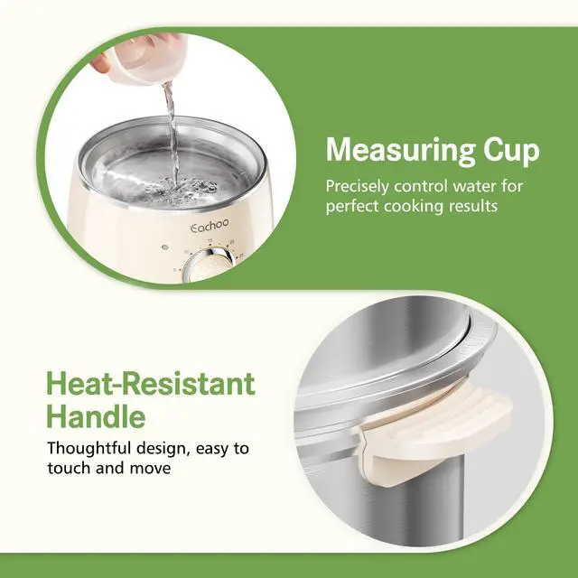 Alt view image 7 of 7 - Hard Boiled Egg Cooker - CACHOO 14-Egg Rapid Stainless Steel Egg Boiler with 30-Min Timer & Auto Shut Off, Compact Electric Vegetable Steamer for Cooking, Dishwasher Safe, Beige