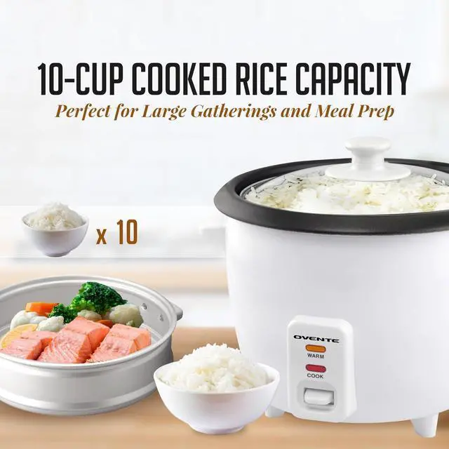 Alt view image 2 of 7 - Electric Rice Cooker and Food Steamer 10-Cup Cooked Capacity (5 Cups Uncooked), Nonstick Removable Pot, Keep Warm Function, Steaming Basket, Measuring Cup & Spatula Included, White RCS01W