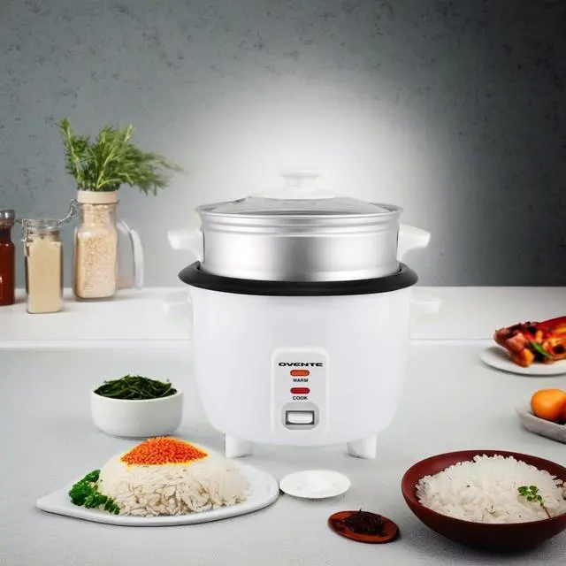 Alt view image 5 of 7 - Electric Rice Cooker and Food Steamer 10-Cup Cooked Capacity (5 Cups Uncooked), Nonstick Removable Pot, Keep Warm Function, Steaming Basket, Measuring Cup & Spatula Included, White RCS01W