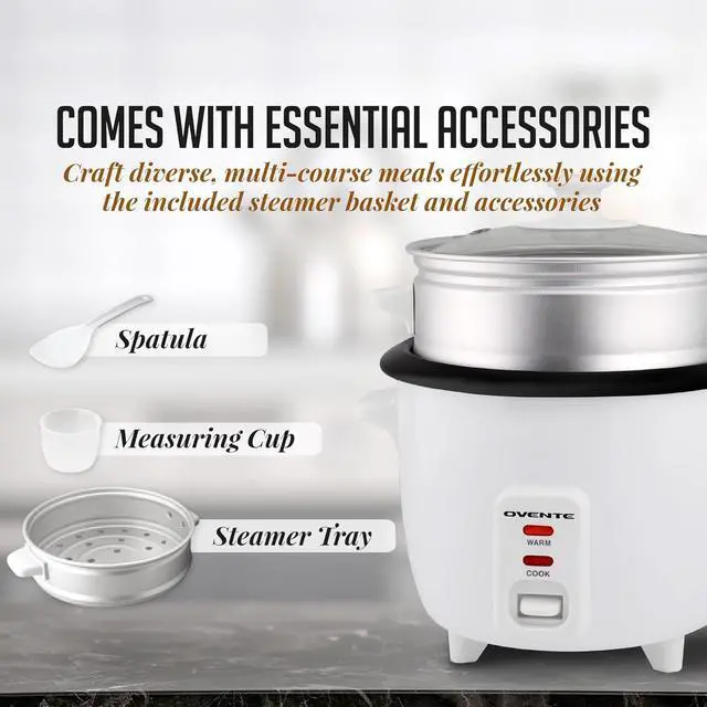 Alt view image 6 of 7 - Electric Rice Cooker and Food Steamer 10-Cup Cooked Capacity (5 Cups Uncooked), Nonstick Removable Pot, Keep Warm Function, Steaming Basket, Measuring Cup & Spatula Included, White RCS01W