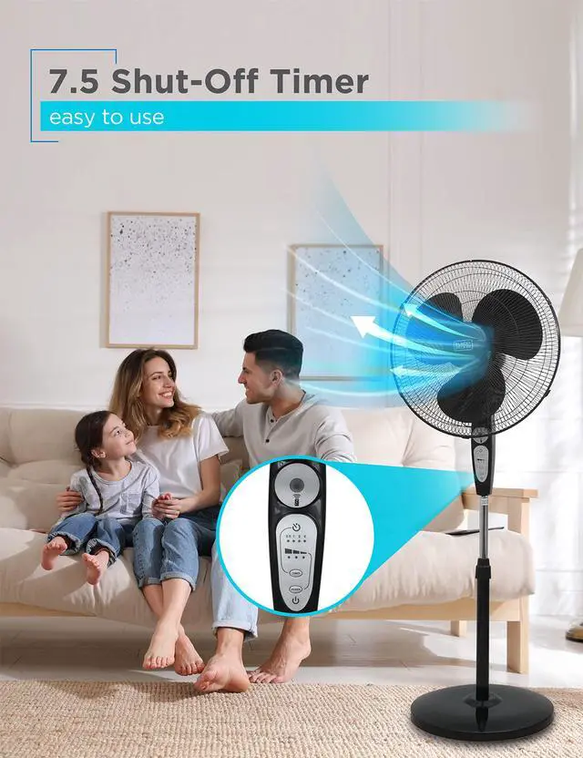 Alt view image 6 of 7 - 18-Inch Stand Fan with Pedestal Base, Height Adjustable Pedestal Fan with Remote and Touch Control Panel, Free Standing Fan with 90-Degree Oscillating and 3-Speed Settings, Black