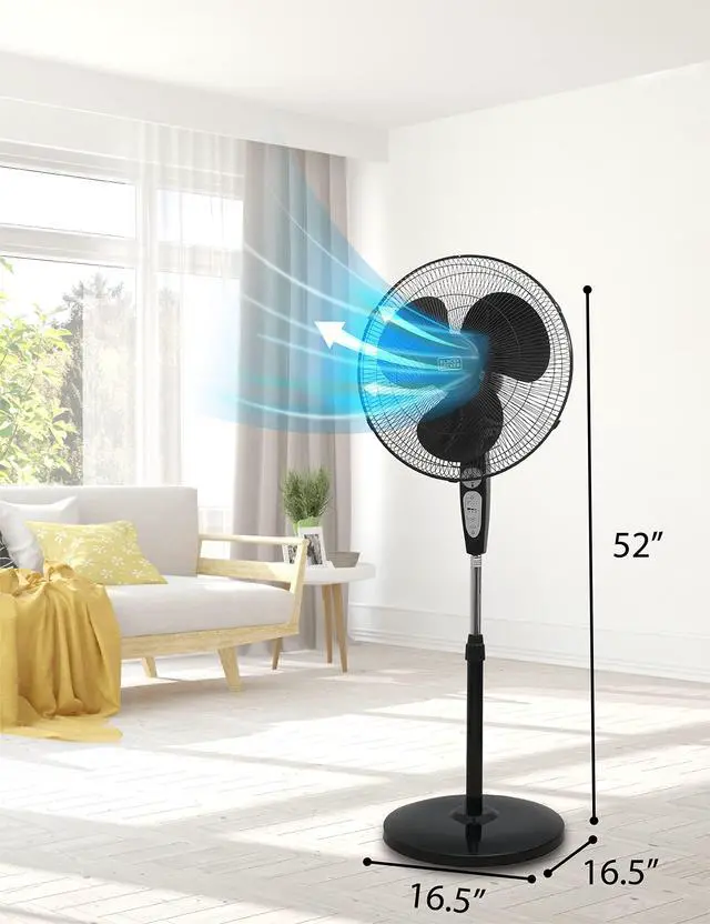 Alt view image 7 of 7 - 18-Inch Stand Fan with Pedestal Base, Height Adjustable Pedestal Fan with Remote and Touch Control Panel, Free Standing Fan with 90-Degree Oscillating and 3-Speed Settings, Black