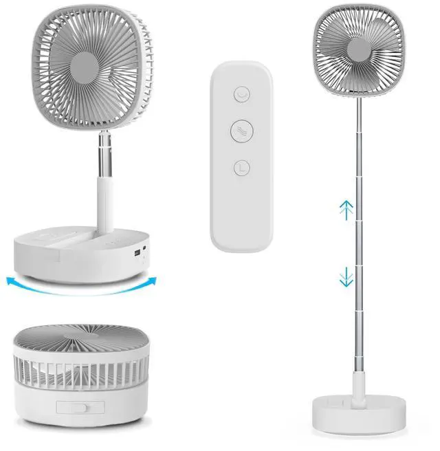 Main image of Portable Oscillating Pedestal FanRemote, 120° Rotation, 3-In-1 Foldaway/Standing/Desk Fan, Anti-Slip 7200Mah Rechargeable, Telescopic 4 Speed Quiet Timer Fan Home Outdoor Travel (Gray)