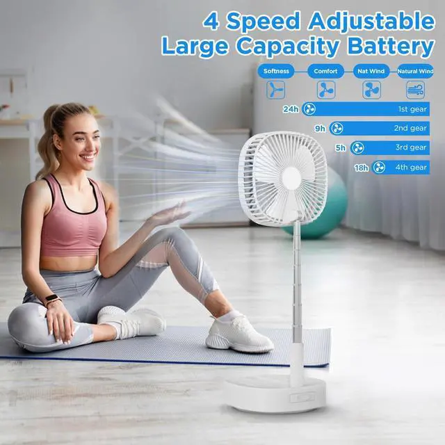 Alt view image 2 of 6 - Portable Oscillating Pedestal FanRemote, 120° Rotation, 3-In-1 Foldaway/Standing/Desk Fan, Anti-Slip 7200Mah Rechargeable, Telescopic 4 Speed Quiet Timer Fan Home Outdoor Travel (Gray)