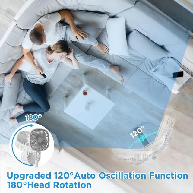 Alt view image 3 of 6 - Portable Oscillating Pedestal FanRemote, 120° Rotation, 3-In-1 Foldaway/Standing/Desk Fan, Anti-Slip 7200Mah Rechargeable, Telescopic 4 Speed Quiet Timer Fan Home Outdoor Travel (Gray)