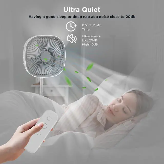 Alt view image 5 of 6 - Portable Oscillating Pedestal FanRemote, 120° Rotation, 3-In-1 Foldaway/Standing/Desk Fan, Anti-Slip 7200Mah Rechargeable, Telescopic 4 Speed Quiet Timer Fan Home Outdoor Travel (Gray)