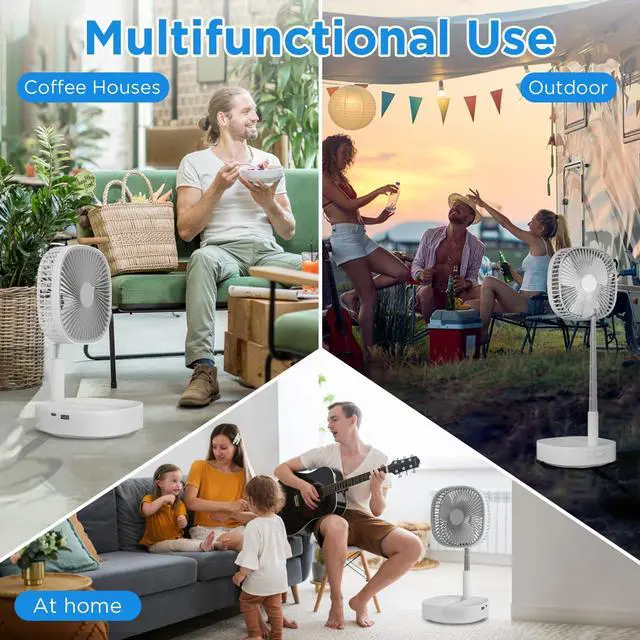 Alt view image 6 of 6 - Portable Oscillating Pedestal FanRemote, 120° Rotation, 3-In-1 Foldaway/Standing/Desk Fan, Anti-Slip 7200Mah Rechargeable, Telescopic 4 Speed Quiet Timer Fan Home Outdoor Travel (Gray)