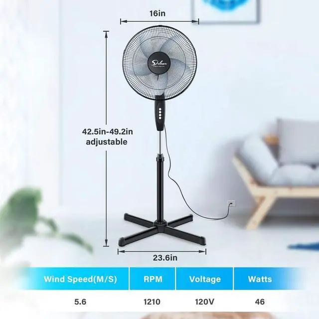 Alt view image 3 of 7 - Oscillating 16 3 Adjustable Speed Pedestal Stand Fan for Indoor, Bedroom, Living Room, Home Office & College Dorm Use, 16 Inch, Black