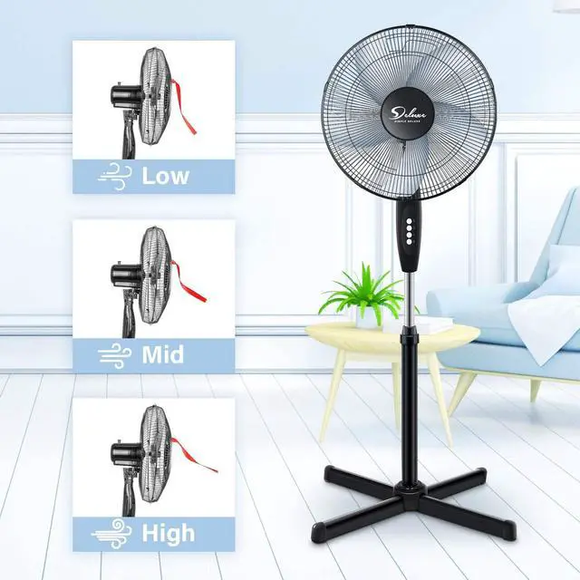Alt view image 5 of 7 - Oscillating 16 3 Adjustable Speed Pedestal Stand Fan for Indoor, Bedroom, Living Room, Home Office & College Dorm Use, 16 Inch, Black