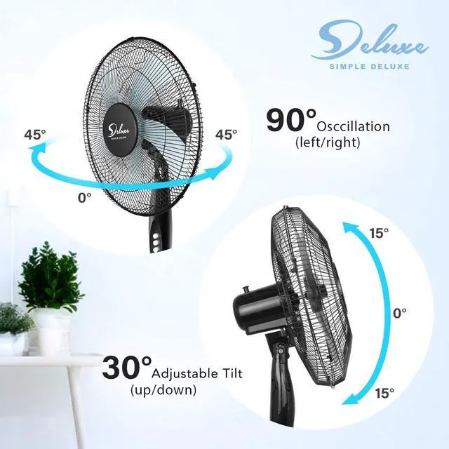 Alt view image 6 of 7 - Oscillating 16 3 Adjustable Speed Pedestal Stand Fan for Indoor, Bedroom, Living Room, Home Office & College Dorm Use, 16 Inch, Black