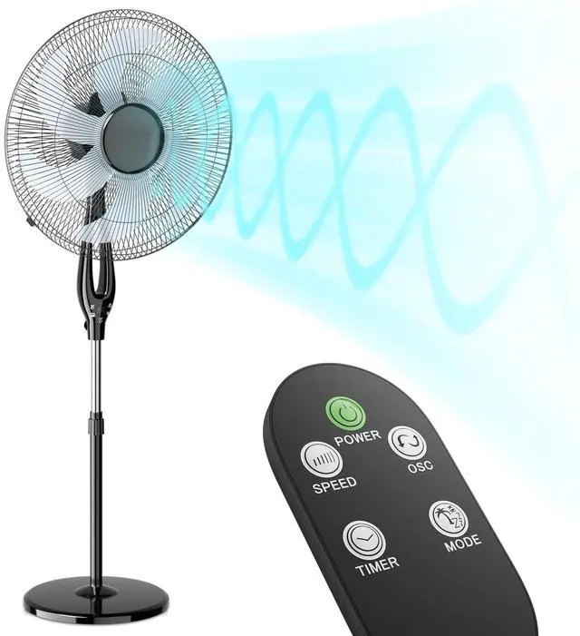 Main image of Oscillating Pedestal Fan with Remote Control 12H Timer Portable Adjustable Height 6 Blades Quiet Air Circulator Standing Floor Fan for Bedroom Home Black
