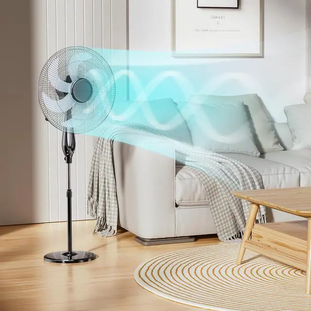 Alt view image 3 of 7 - Oscillating Pedestal Fan with Remote Control 12H Timer Portable Adjustable Height 6 Blades Quiet Air Circulator Standing Floor Fan for Bedroom Home Black