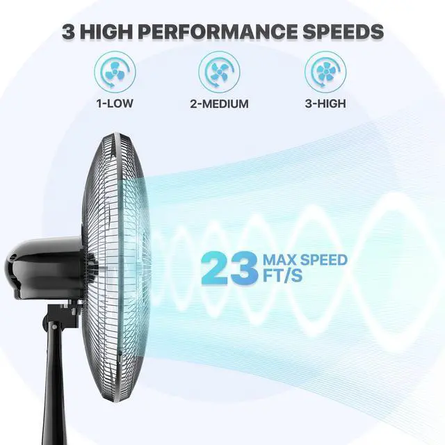 Alt view image 5 of 7 - Oscillating Pedestal Fan with Remote Control 12H Timer Portable Adjustable Height 6 Blades Quiet Air Circulator Standing Floor Fan for Bedroom Home Black