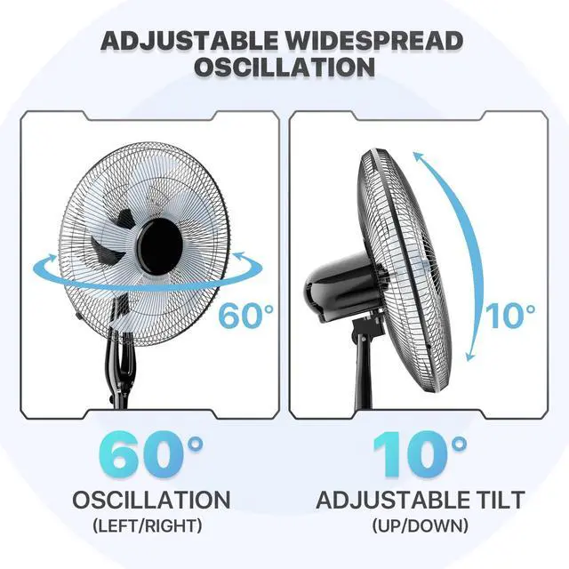 Alt view image 6 of 7 - Oscillating Pedestal Fan with Remote Control 12H Timer Portable Adjustable Height 6 Blades Quiet Air Circulator Standing Floor Fan for Bedroom Home Black