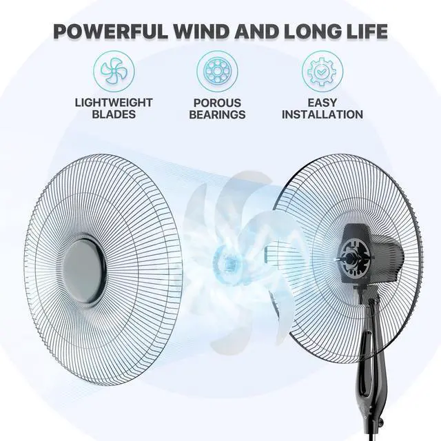 Alt view image 7 of 7 - Oscillating Pedestal Fan with Remote Control 12H Timer Portable Adjustable Height 6 Blades Quiet Air Circulator Standing Floor Fan for Bedroom Home Black