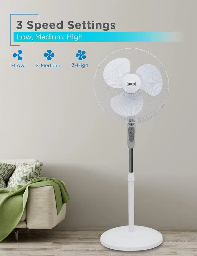 Alt view image 3 of 7 - 18-Inch Stand Fan with Pedestal Base, Height Adjustable Pedestal Fan with Remote and Touch Control Panel, Free Standing Fan with 90-Degree Oscillating and 3-Speed Settings, White