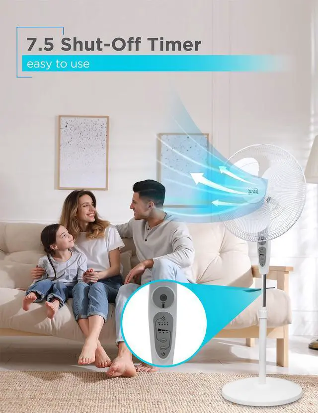 Alt view image 6 of 7 - 18-Inch Stand Fan with Pedestal Base, Height Adjustable Pedestal Fan with Remote and Touch Control Panel, Free Standing Fan with 90-Degree Oscillating and 3-Speed Settings, White