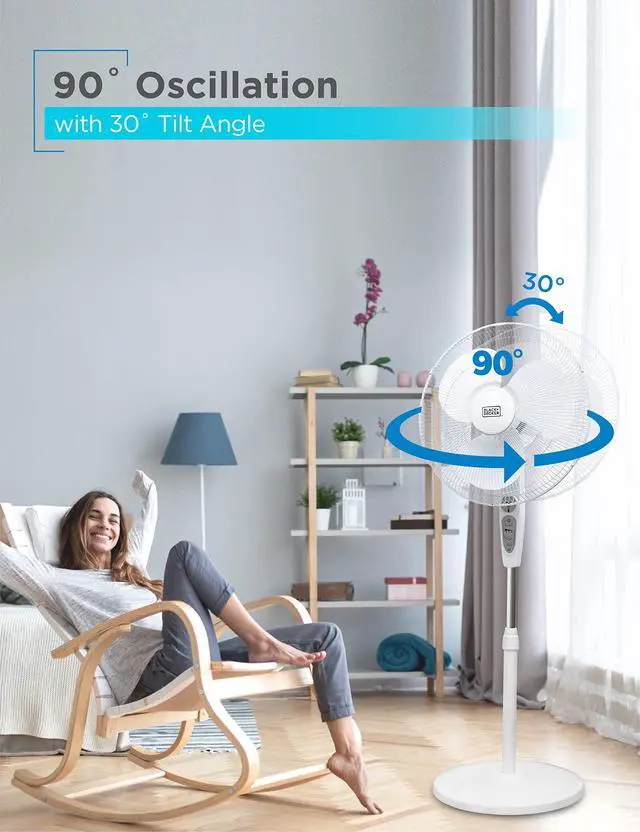 Alt view image 5 of 7 - 18-Inch Stand Fan with Pedestal Base, Height Adjustable Pedestal Fan with Remote and Touch Control Panel, Free Standing Fan with 90-Degree Oscillating and 3-Speed Settings, White