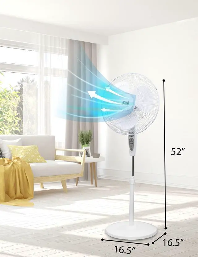 Alt view image 7 of 7 - 18-Inch Stand Fan with Pedestal Base, Height Adjustable Pedestal Fan with Remote and Touch Control Panel, Free Standing Fan with 90-Degree Oscillating and 3-Speed Settings, White