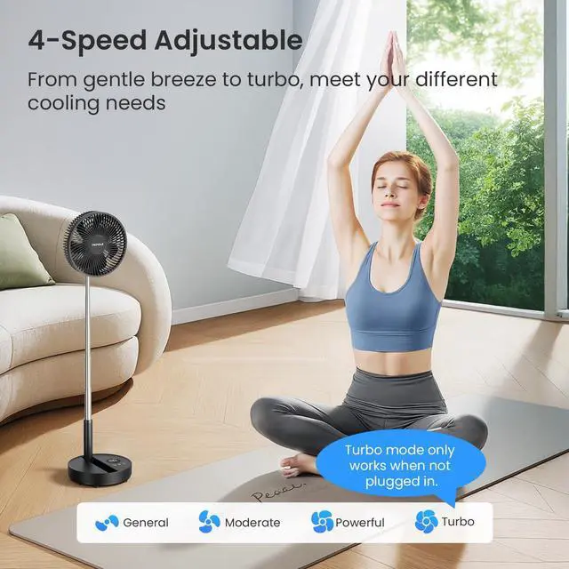 Alt view image 3 of 7 - Portable Standing Fan, 8000mAh Rechargeable Oscillating Fan with Remote, 8.1'' Quiet Pedestal Floor Fan with LED Display & Timer, Foldable Small Desk Fans for Bedroom, Office, Camping, Travel