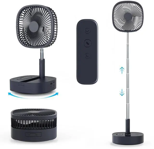 Main image of Portable Oscillating Pedestal FanRemote, 120° Rotation, 3-In-1 Foldaway/Standing/Desk Fan, Anti-Slip 7200Mah Rechargeable, Telescopic 4 Speed Quiet Timer Fan Home Outdoor Travel (Dark Blue)