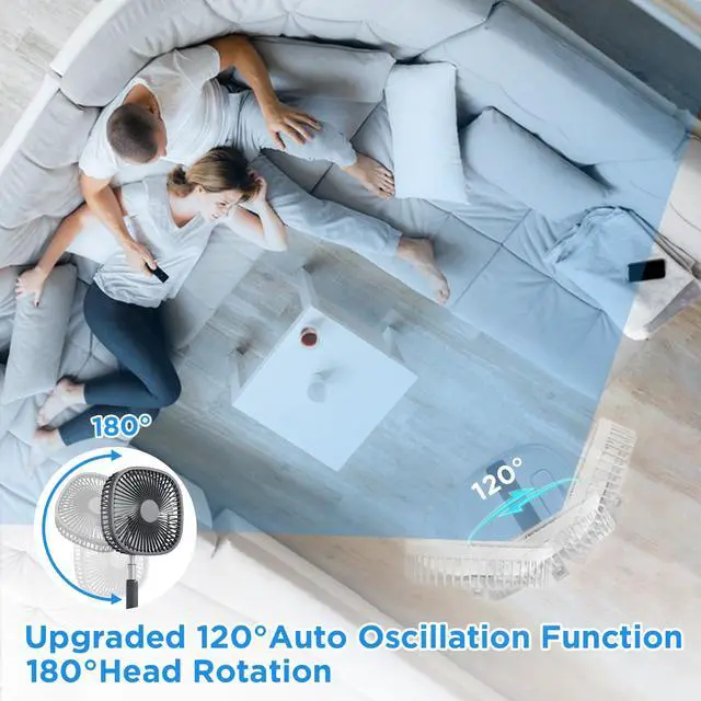 Alt view image 3 of 6 - Portable Oscillating Pedestal FanRemote, 120° Rotation, 3-In-1 Foldaway/Standing/Desk Fan, Anti-Slip 7200Mah Rechargeable, Telescopic 4 Speed Quiet Timer Fan Home Outdoor Travel (Dark Blue)