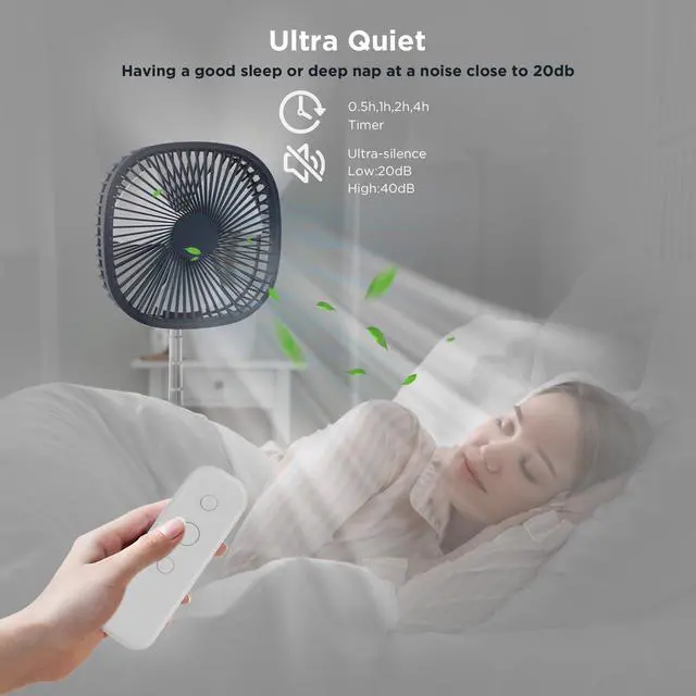 Alt view image 5 of 6 - Portable Oscillating Pedestal FanRemote, 120° Rotation, 3-In-1 Foldaway/Standing/Desk Fan, Anti-Slip 7200Mah Rechargeable, Telescopic 4 Speed Quiet Timer Fan Home Outdoor Travel (Dark Blue)