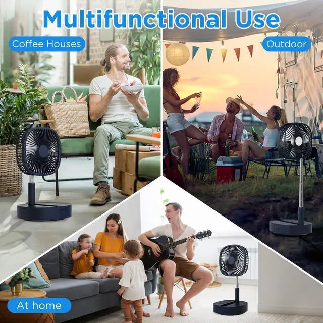 Alt view image 6 of 6 - Portable Oscillating Pedestal FanRemote, 120° Rotation, 3-In-1 Foldaway/Standing/Desk Fan, Anti-Slip 7200Mah Rechargeable, Telescopic 4 Speed Quiet Timer Fan Home Outdoor Travel (Dark Blue)