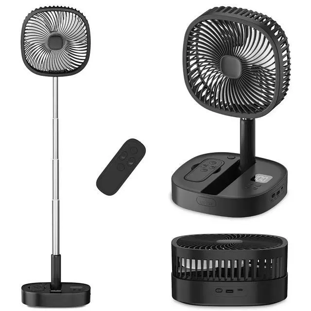 Main image of Portable Oscillating Pedestal Fan with Romote, 4 Speed 120° Telescopic Rotation Foldable Standing Collapsible Fans, 7200Mah Rechargeable, Quiet Timer DeskFan for Travel Outdoor Home, Black