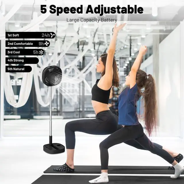 Alt view image 2 of 6 - Portable Oscillating Pedestal Fan with Romote, 4 Speed 120° Telescopic Rotation Foldable Standing Collapsible Fans, 7200Mah Rechargeable, Quiet Timer DeskFan for Travel Outdoor Home, Black