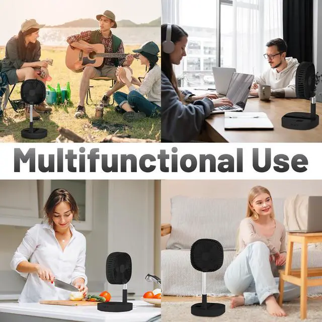 Alt view image 6 of 6 - Portable Oscillating Pedestal Fan with Romote, 4 Speed 120° Telescopic Rotation Foldable Standing Collapsible Fans, 7200Mah Rechargeable, Quiet Timer DeskFan for Travel Outdoor Home, Black