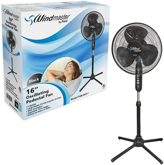 Main image of 16 Oscillating Pedestal Fan - Portable Floor Fan With 3 Speed Levels- Adjustable Tilt & Height- Powerful Air Flow Standing Room Fan- Electric Cooling Fan For Bedroom Home Dorm Office (Black)