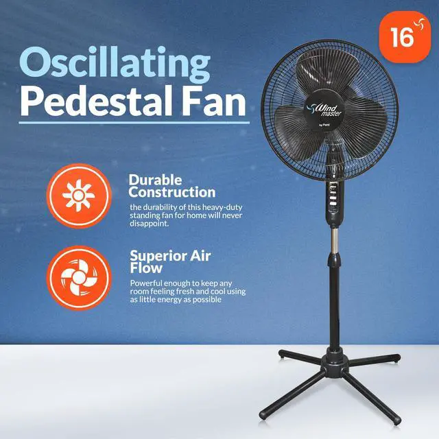 Alt view image 2 of 5 - 16 Oscillating Pedestal Fan - Portable Floor Fan With 3 Speed Levels- Adjustable Tilt & Height- Powerful Air Flow Standing Room Fan- Electric Cooling Fan For Bedroom Home Dorm Office (Black)