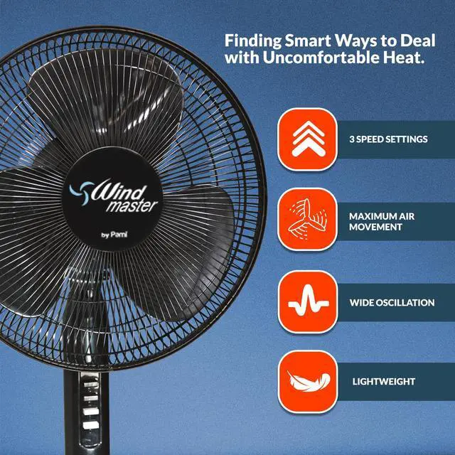 Alt view image 3 of 5 - 16 Oscillating Pedestal Fan - Portable Floor Fan With 3 Speed Levels- Adjustable Tilt & Height- Powerful Air Flow Standing Room Fan- Electric Cooling Fan For Bedroom Home Dorm Office (Black)