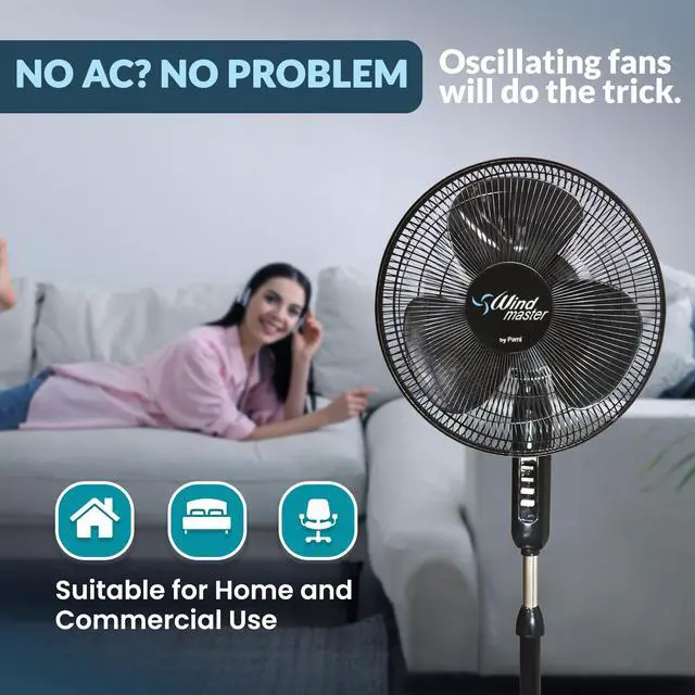 Alt view image 5 of 5 - 16 Oscillating Pedestal Fan - Portable Floor Fan With 3 Speed Levels- Adjustable Tilt & Height- Powerful Air Flow Standing Room Fan- Electric Cooling Fan For Bedroom Home Dorm Office (Black)