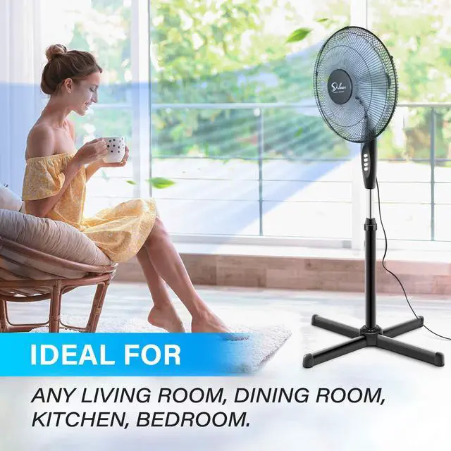 Alt view image 6 of 6 - Oscillating 16'' 3 Adjustable Speed Pedestal Stand Fan for Indoor, Bedroom, Living Room, Home Office & College Dorm Use, 16 Inch, Black