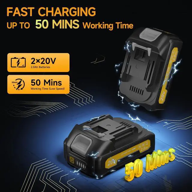 Alt view image 2 of 7 - Leaf Blower Cordless with 2 Batteries and Fast Charger, 210 MPH Battery Powered Blower with 3 Nozzles, 3 Speed Modes, Lightweight & Small Electric Leaf Blowers for Lawn Care, House, Leaves, Dust, Snow