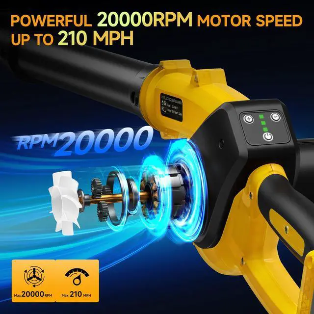 Alt view image 3 of 7 - Leaf Blower Cordless with 2 Batteries and Fast Charger, 210 MPH Battery Powered Blower with 3 Nozzles, 3 Speed Modes, Lightweight & Small Electric Leaf Blowers for Lawn Care, House, Leaves, Dust, Snow